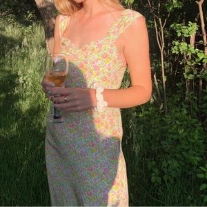 Women With Jean MIDI Sleeveless Dress Pastel Flower Print Size Small